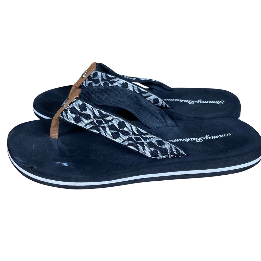 Tommy Bahama‎ Womens Sandals Size 7 Black White Tribal Pattern Flip Flop - Picture 2 of 6